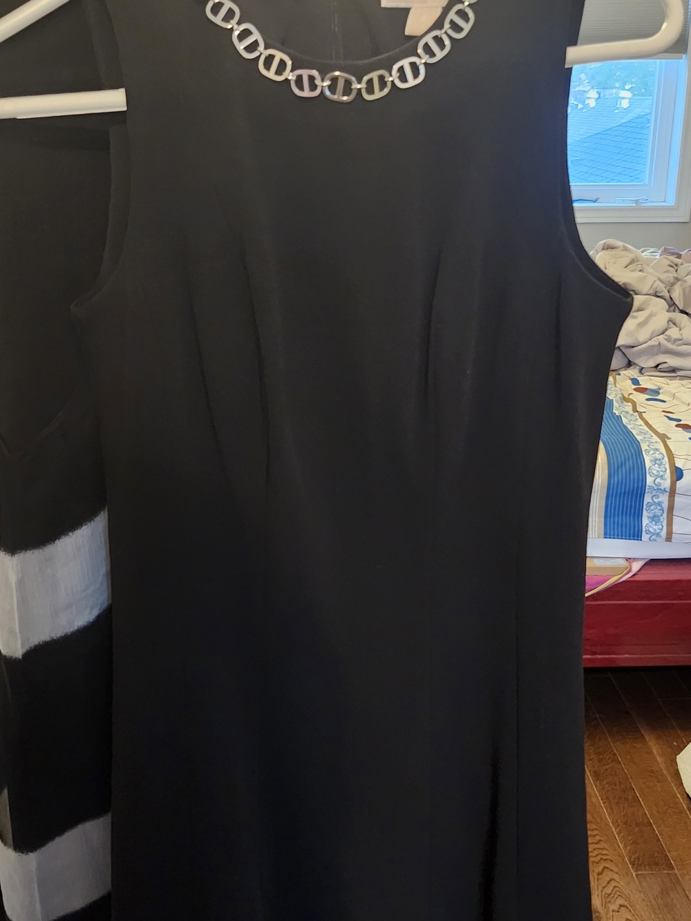 MICHAEL Michael Kors Black Sleeveless Sheath Dress with Chain Detail